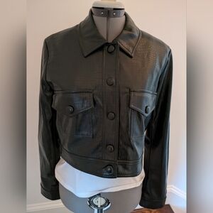 NWT House of Harlow Faux-Leather Forest Green Crocodile Print Jacket, size Sm